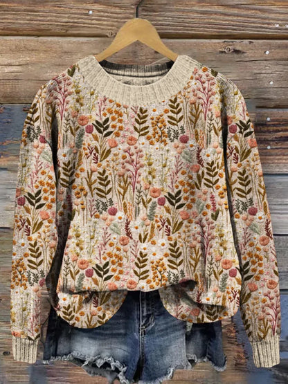 SOFIA™ WILDFLOWER EMBROIDERY ART COZY SWEATER