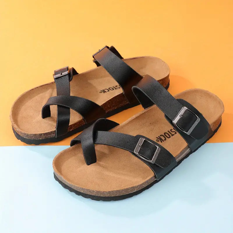 CAREY™ SOFT NATURAL CORK FOOTBED LEATHER SANDALS