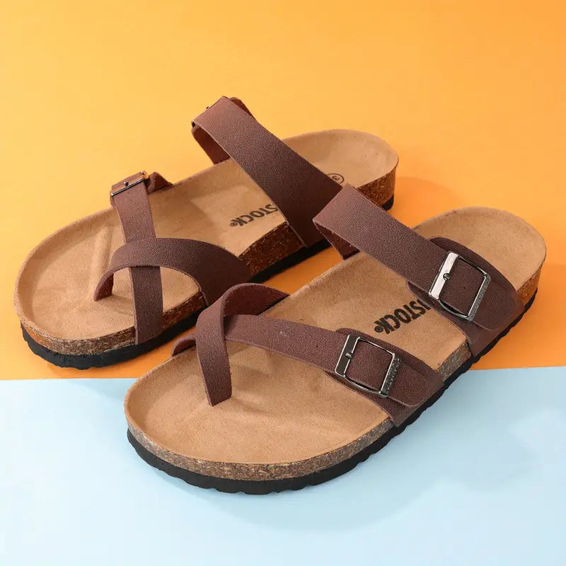 CAREY™ SOFT NATURAL CORK FOOTBED LEATHER SANDALS