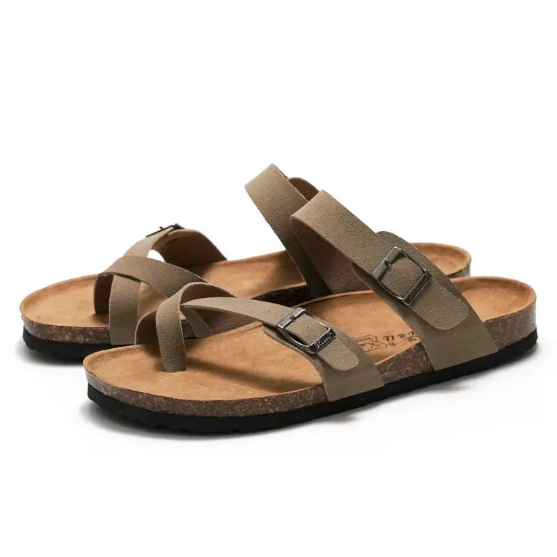 CAREY™ SOFT NATURAL CORK FOOTBED LEATHER SANDALS