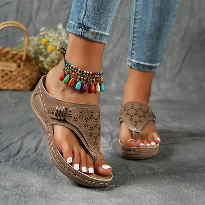 KEIT™ STYLISH CUT-OUT WEDGE THONG ORTHO SANDALS