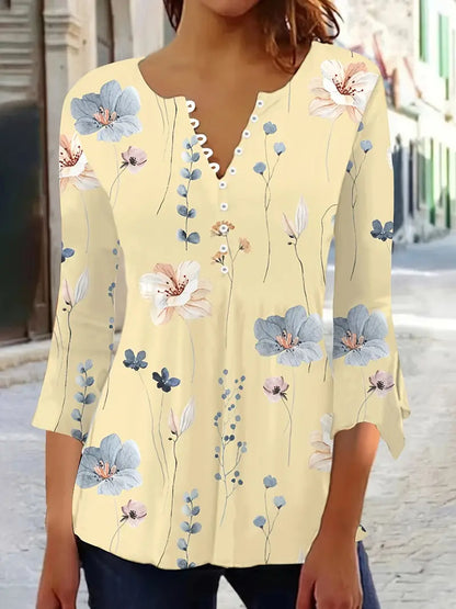 BRIANNA™ FLORAL PRINT BUTTON FRONT T-SHIRT