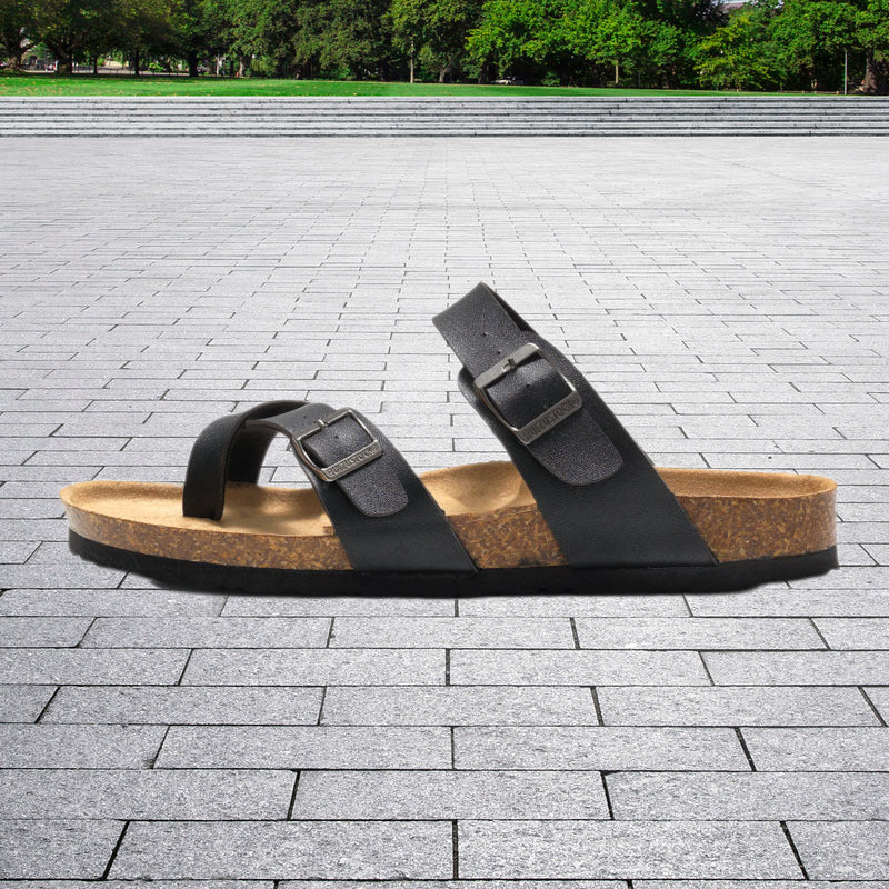 CAREY™ SOFT NATURAL CORK FOOTBED LEATHER SANDALS