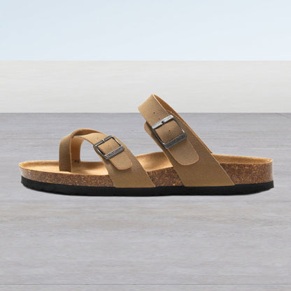 CAREY™ SOFT NATURAL CORK FOOTBED LEATHER SANDALS