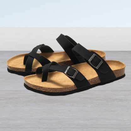 CAREY™ SOFT NATURAL CORK FOOTBED LEATHER SANDALS