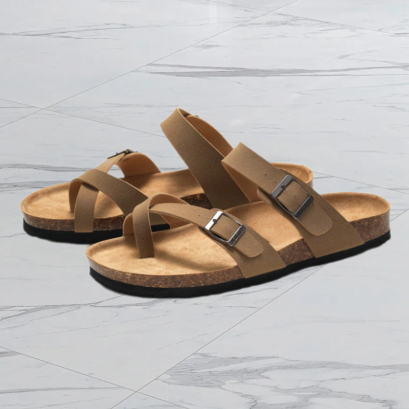 CAREY™ SOFT NATURAL CORK FOOTBED LEATHER SANDALS