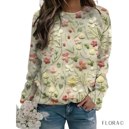 ADRIANA™ FLORAL EMBROIDERY LONG SLEEVE SWEATSHIRT