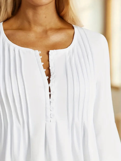 GABRIELLE™ SEASON-READY CHIC RUCHED BUST SOLID BLOUSE