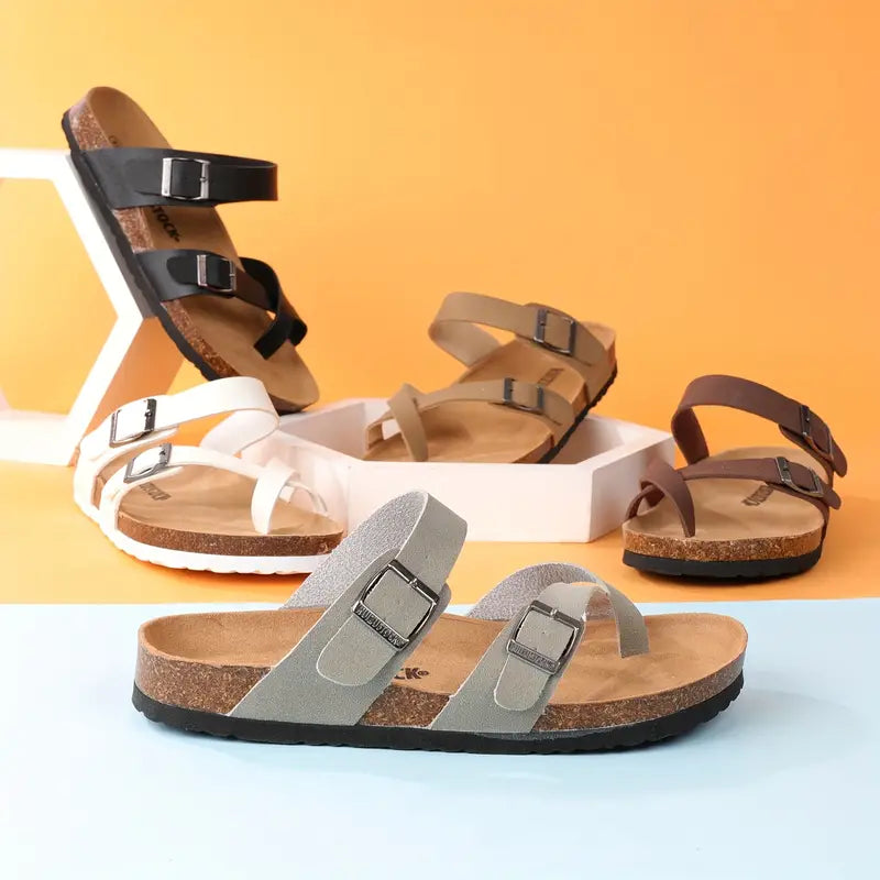 CAREY™ SOFT NATURAL CORK FOOTBED LEATHER SANDALS