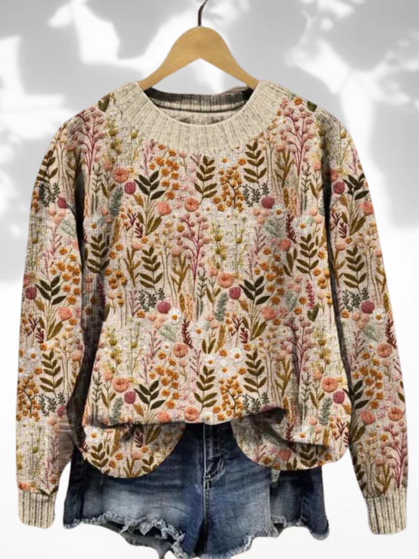 SOFIA™ WILDFLOWER EMBROIDERY ART COZY SWEATER