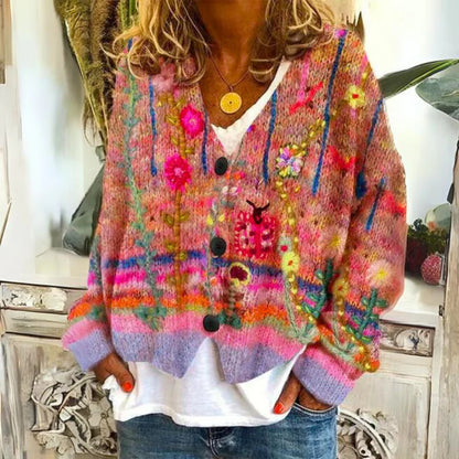 HANNA™ VINTAGE FLORAL PRINT KNITTED CARDIGAN