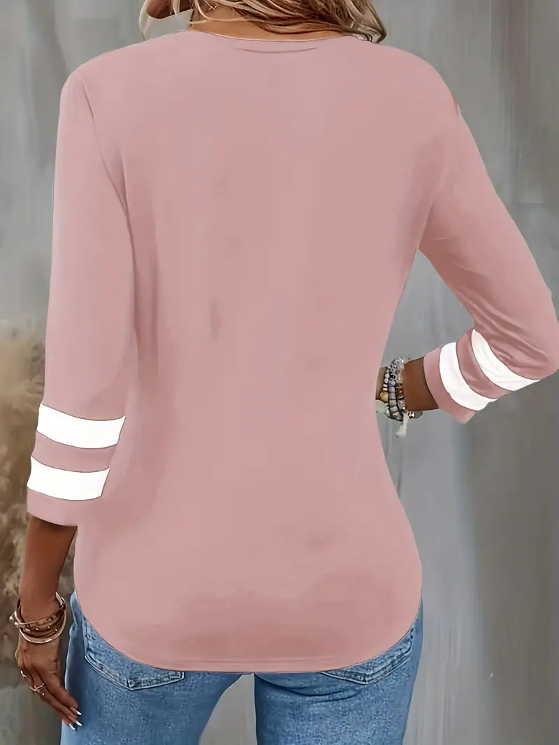 ARIESE™ CHIC COLOR BLOCK V-NECK TEE