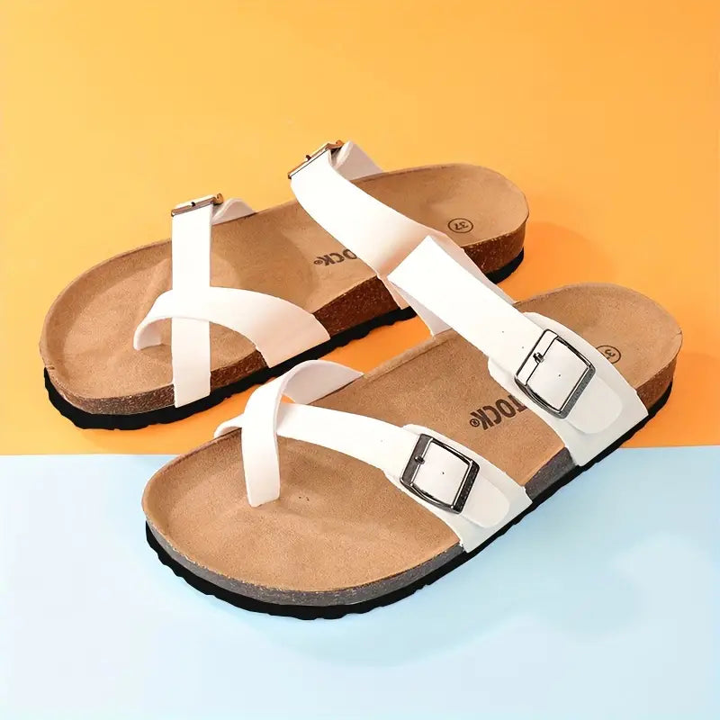 CAREY™ SOFT NATURAL CORK FOOTBED LEATHER SANDALS