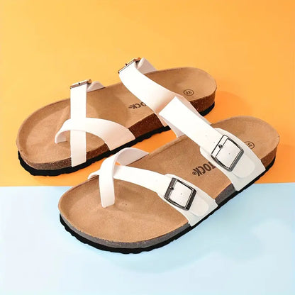 CAREY™ SOFT NATURAL CORK FOOTBED LEATHER SANDALS