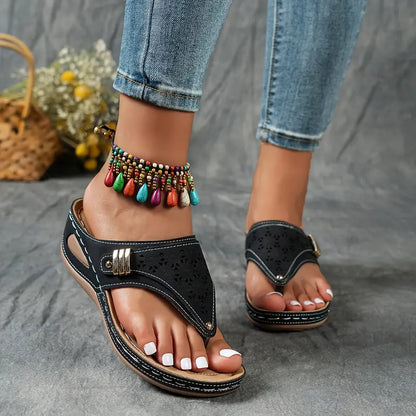 KEIT™ STYLISH CUT-OUT WEDGE THONG ORTHO SANDALS