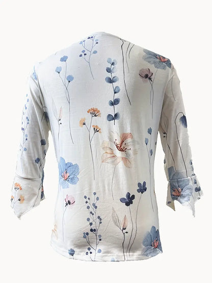 BRIANNA™ FLORAL PRINT BUTTON FRONT T-SHIRT