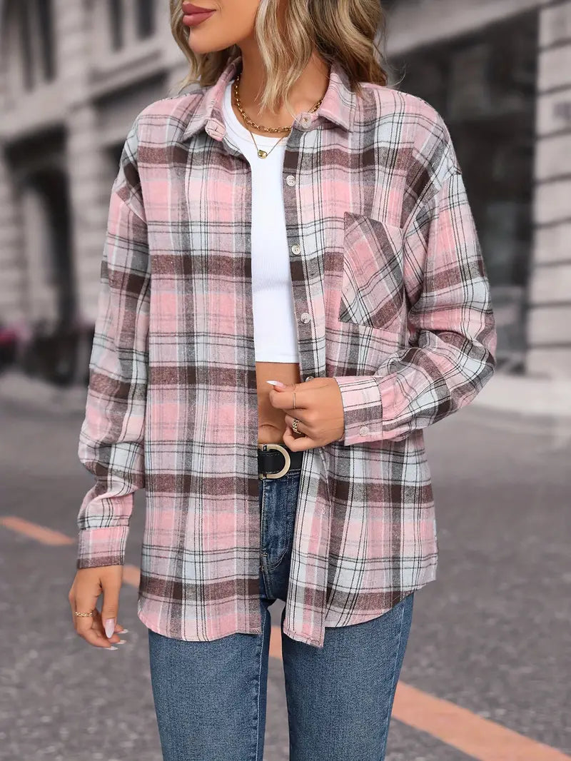 SERENA™ TRENDY PLAID PATCHWORK CASUAL SHIRT