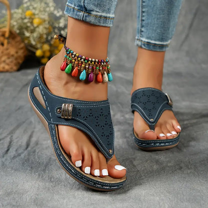 KEIT™ STYLISH CUT-OUT WEDGE THONG ORTHO SANDALS