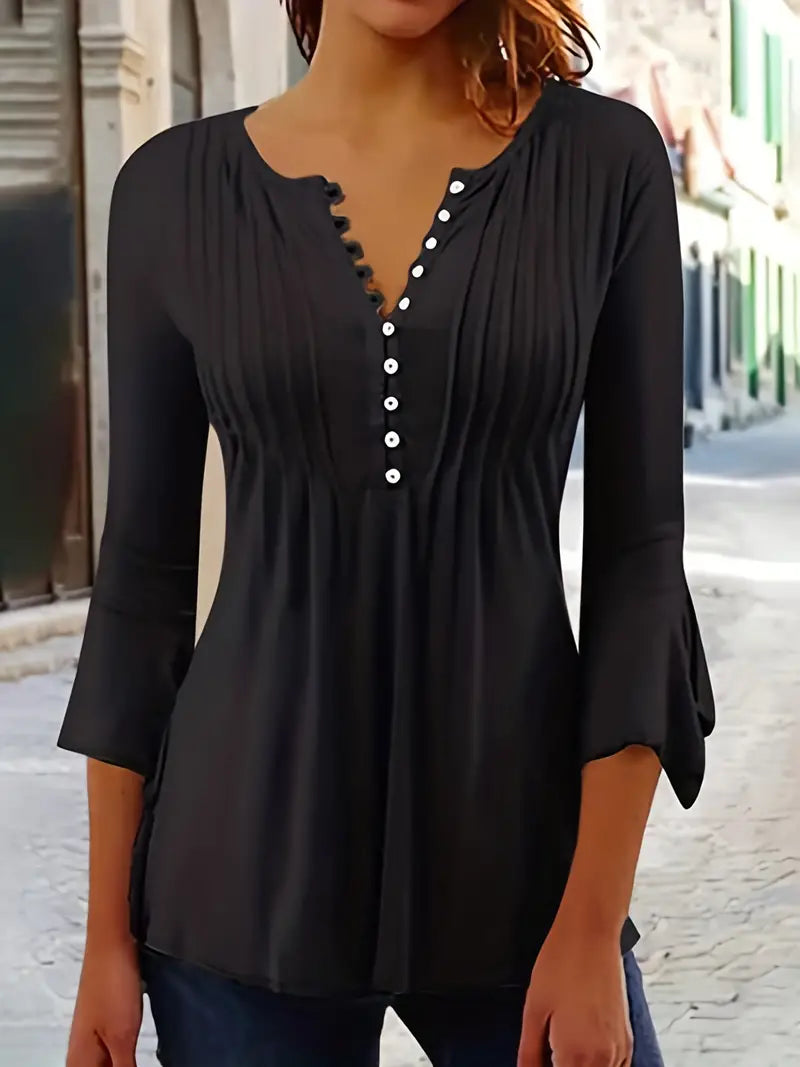 GABRIELLE™ SEASON-READY CHIC RUCHED BUST SOLID BLOUSE