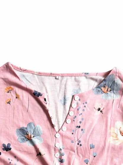 BRIANNA™ FLORAL PRINT BUTTON FRONT T-SHIRT