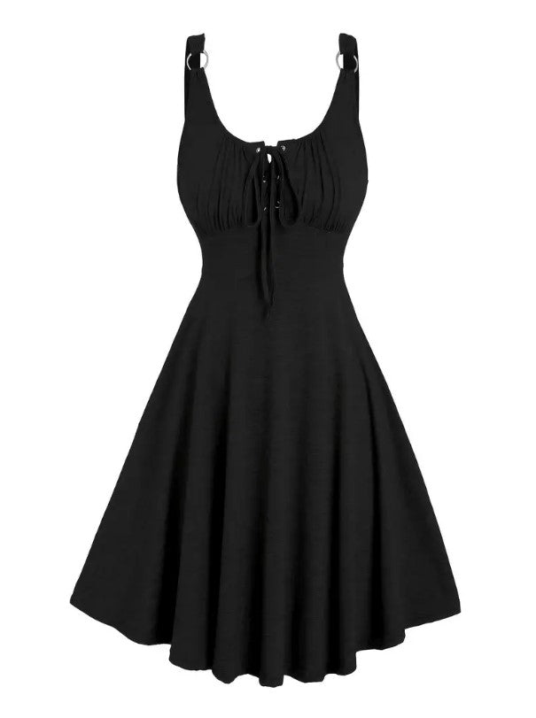 NATASHA™ ROUND NECK DRESS WITH BOW AT FRONT AND PLEATS