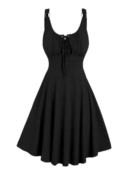 NATASHA™ ROUND NECK DRESS WITH BOW AT FRONT AND PLEATS