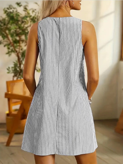 CHARLOTTE™ CASUAL ROUND NECK DRESS WITH STRIPED PRINT