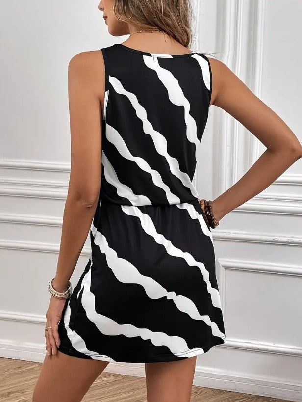 MELANIE™ STRAPLESS DRESS WITH STRIPED PRINT AND ADJUSTABLE WAISTBAND