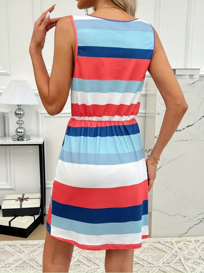 MELANIE™ STRAPLESS DRESS WITH STRIPED PRINT AND ADJUSTABLE WAISTBAND