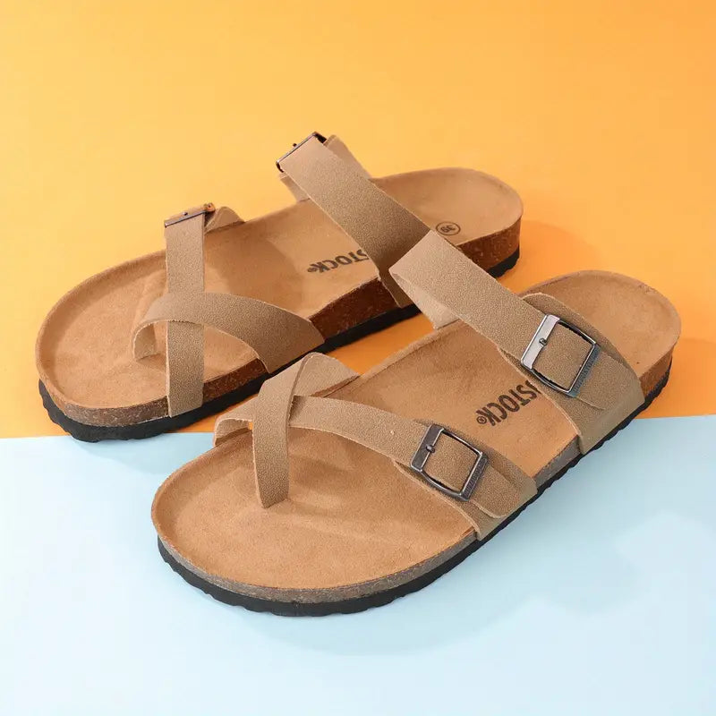 CAREY™ SOFT NATURAL CORK FOOTBED LEATHER SANDALS