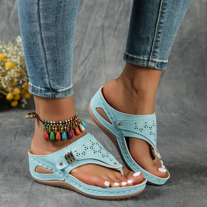 KEIT™ STYLISH CUT-OUT WEDGE THONG ORTHO SANDALS