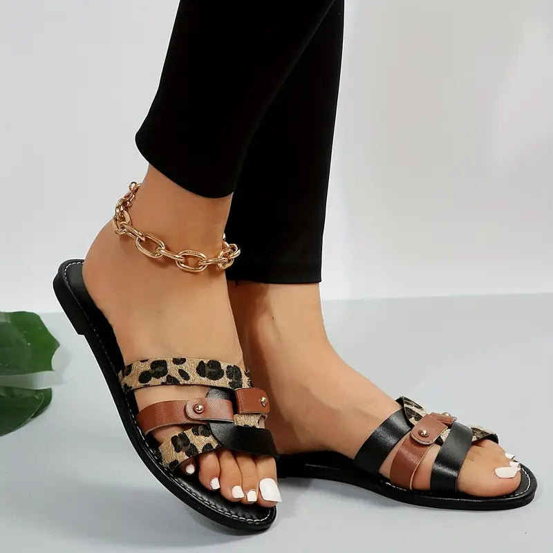 BRINDABELLA™ TRENDY WOMENS LEOPARD PRINT SLIDE SANDALS