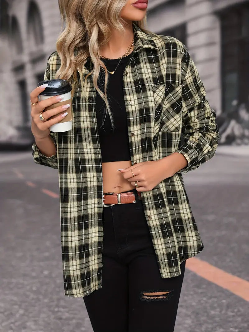 SERENA™ TRENDY PLAID PATCHWORK CASUAL SHIRT