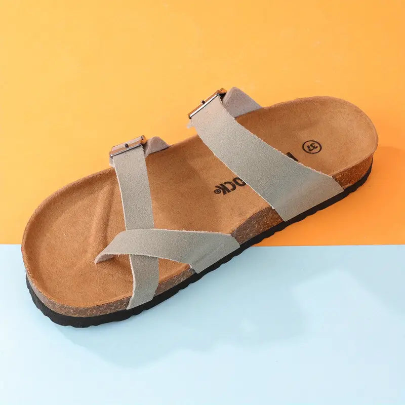 CAREY™ SOFT NATURAL CORK FOOTBED LEATHER SANDALS