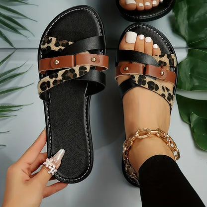 BRINDABELLA™ TRENDY WOMENS LEOPARD PRINT SLIDE SANDALS