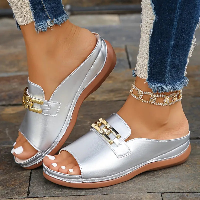 LATROBE™ STYLISH CHAIN DECOR WEDGE HEELED SANDALS