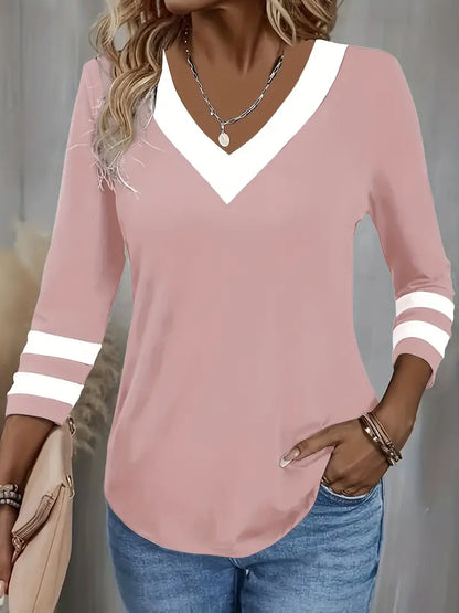 ARIESE™ CHIC COLOR BLOCK V-NECK TEE