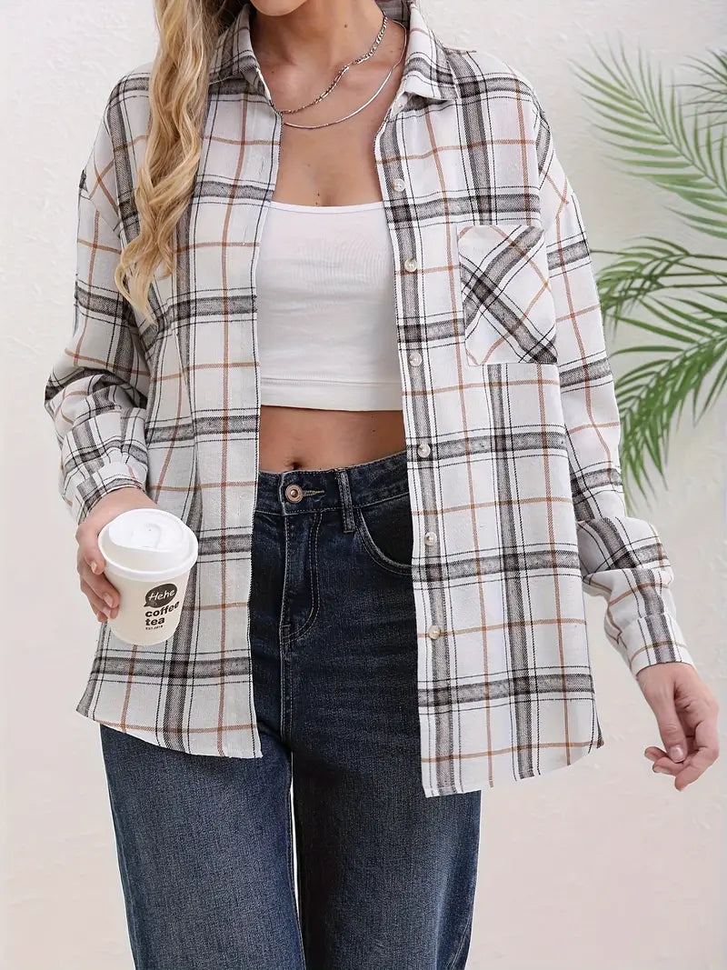 SERENA™ TRENDY PLAID PATCHWORK CASUAL SHIRT