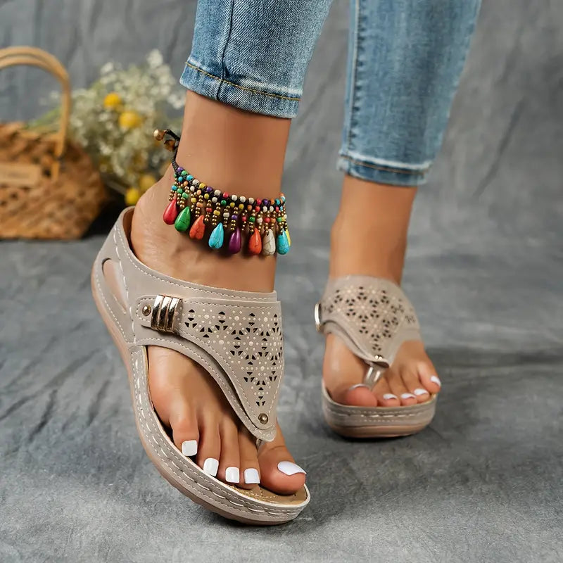 KEIT™ STYLISH CUT-OUT WEDGE THONG ORTHO SANDALS