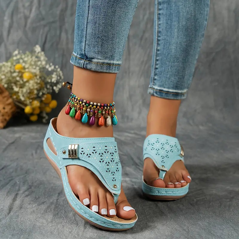 KEIT™ STYLISH CUT-OUT WEDGE THONG ORTHO SANDALS