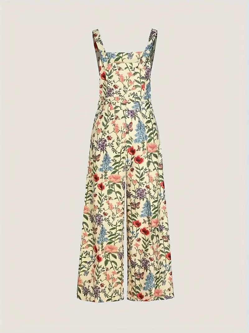 NIANA™ FLORAL PRINT WIDE LEG OVERALL JUMPSUIT