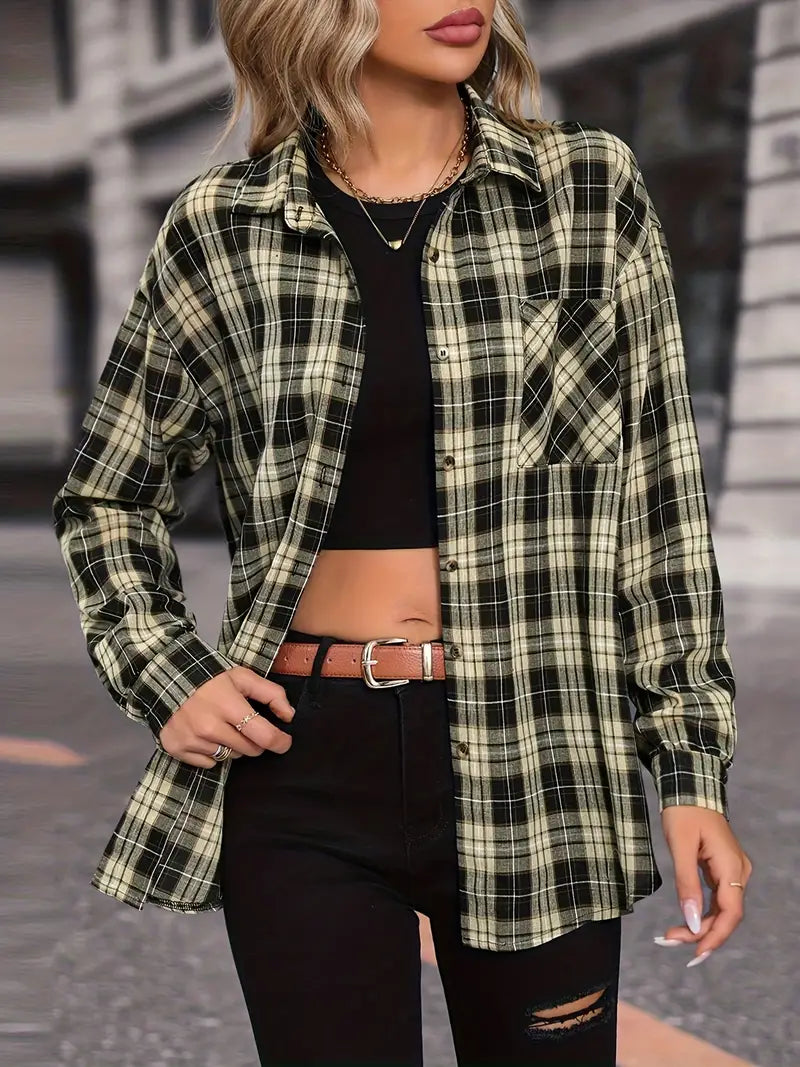 SERENA™ TRENDY PLAID PATCHWORK CASUAL SHIRT