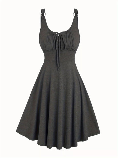 NATASHA™ ROUND NECK DRESS WITH BOW AT FRONT AND PLEATS