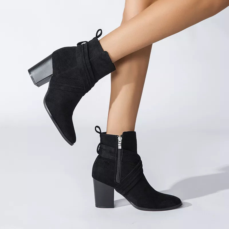 BREA™ WOMEN'S SIDE ZIPPER CHUNKY HEELED ANKLE BOOTS